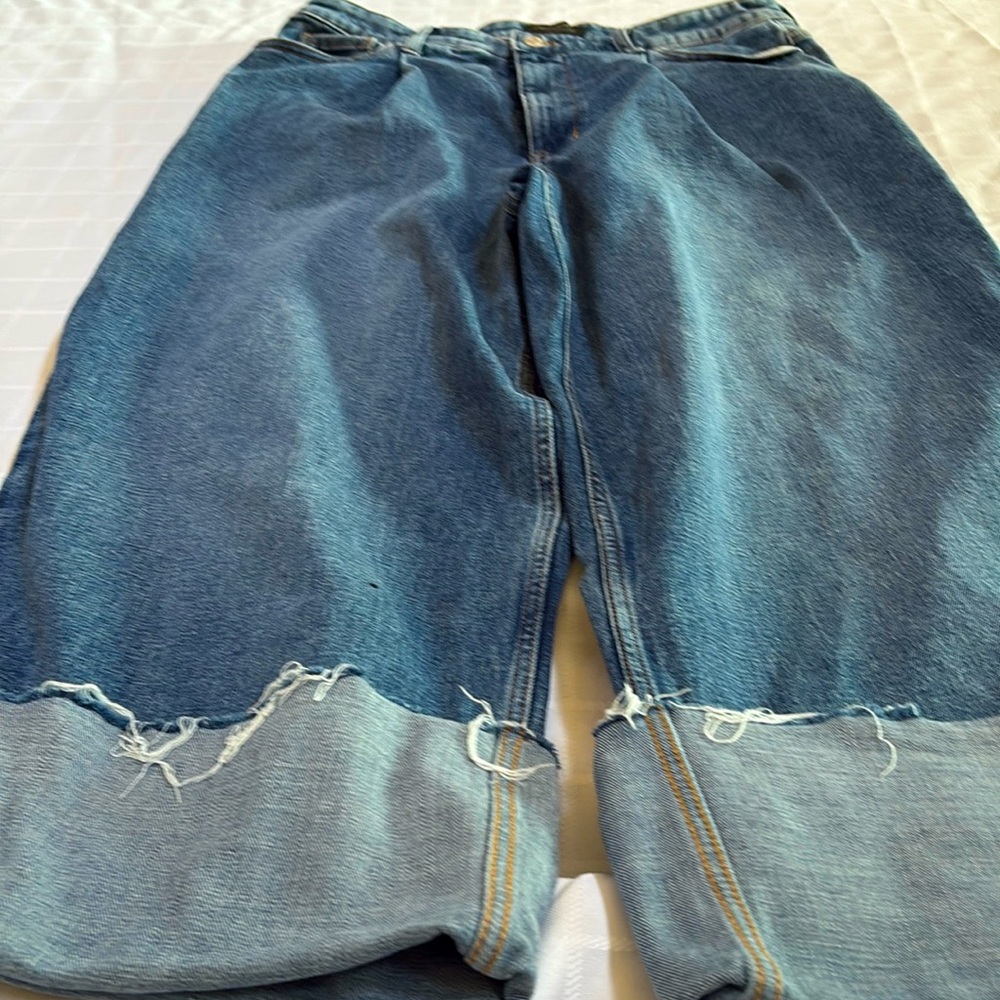 Banana Republic wide leg crop with large cuff distressed